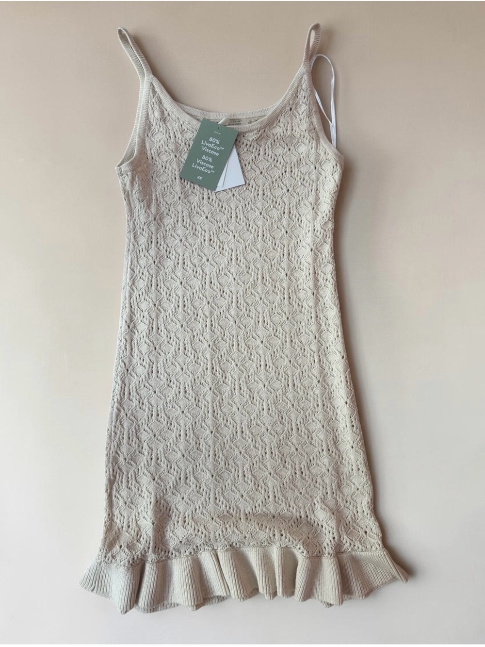 H&M Cream Knit Spaghetti Strap Dress with Ruffle Hem 10/12 size girl nwt